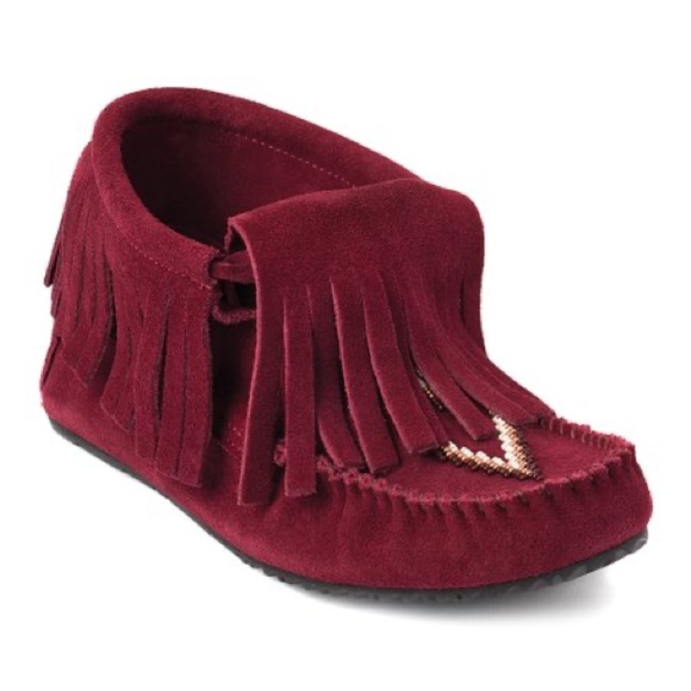 Manitobah Rhubarb Paddle Suede Beaded Moccasin Boots Woman’s Size 7
